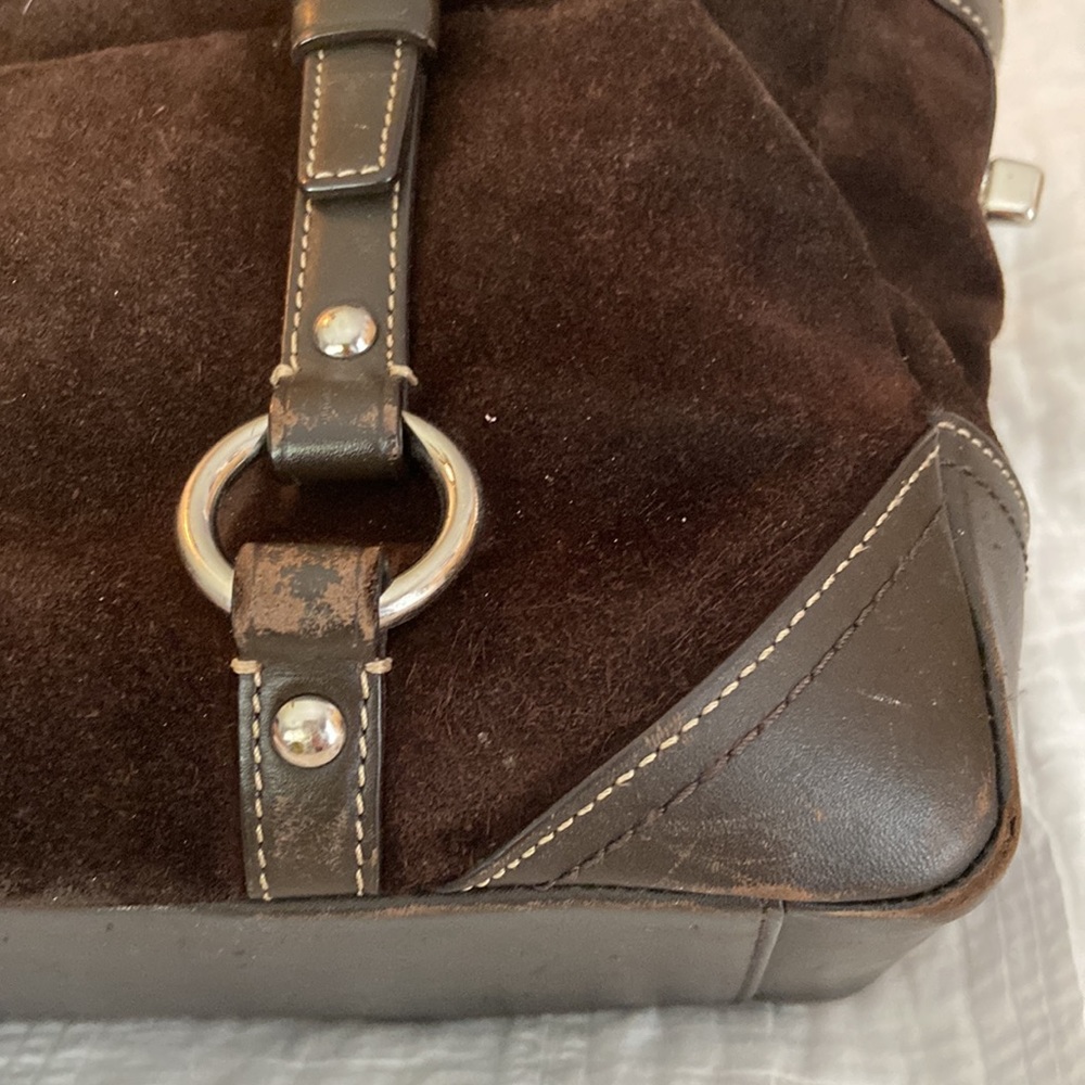 Coach Brown Suede and Leather Handbag/Tote - Picture 7 of 11